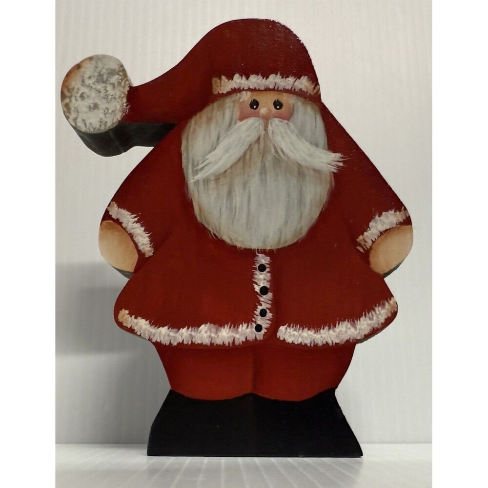 Wooden Christmas Folk Art Hand Painted Large Santa Vintage Small 3D
